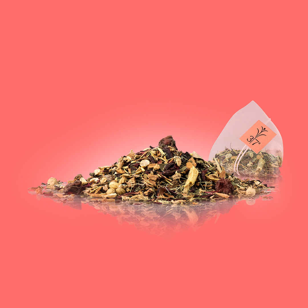 Spicy berry detox herbal tea bags plant based sachets close up Brook37