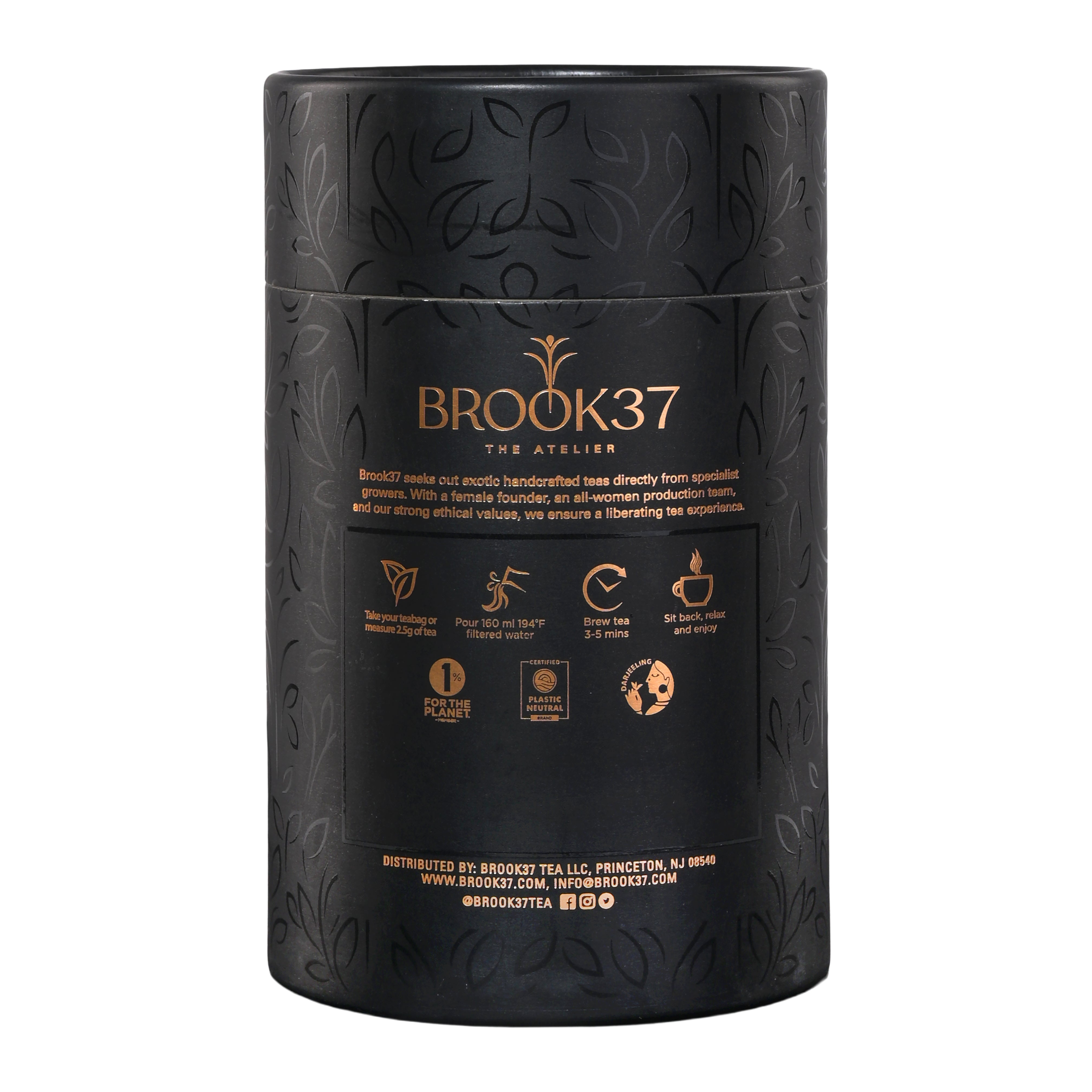 Emerald green Darjeeling green tea packaging front label Brook37