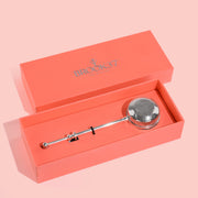 Silver plated tea infuser in premium gift box open presentation Brook37