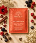 Spicy Berry Detox package by Brook37 with berries and flowers on a beige background